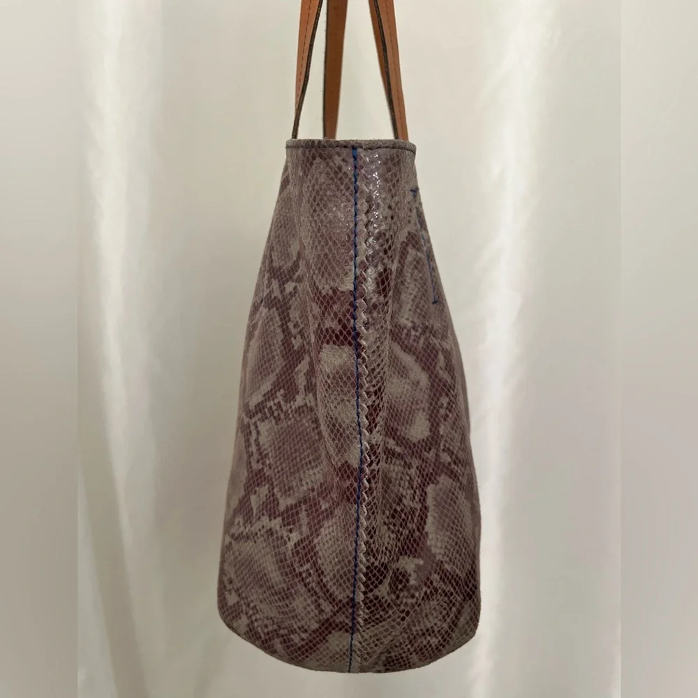 Patricia Nash Brown/Tan Snake Python Print Italian Leather Tote